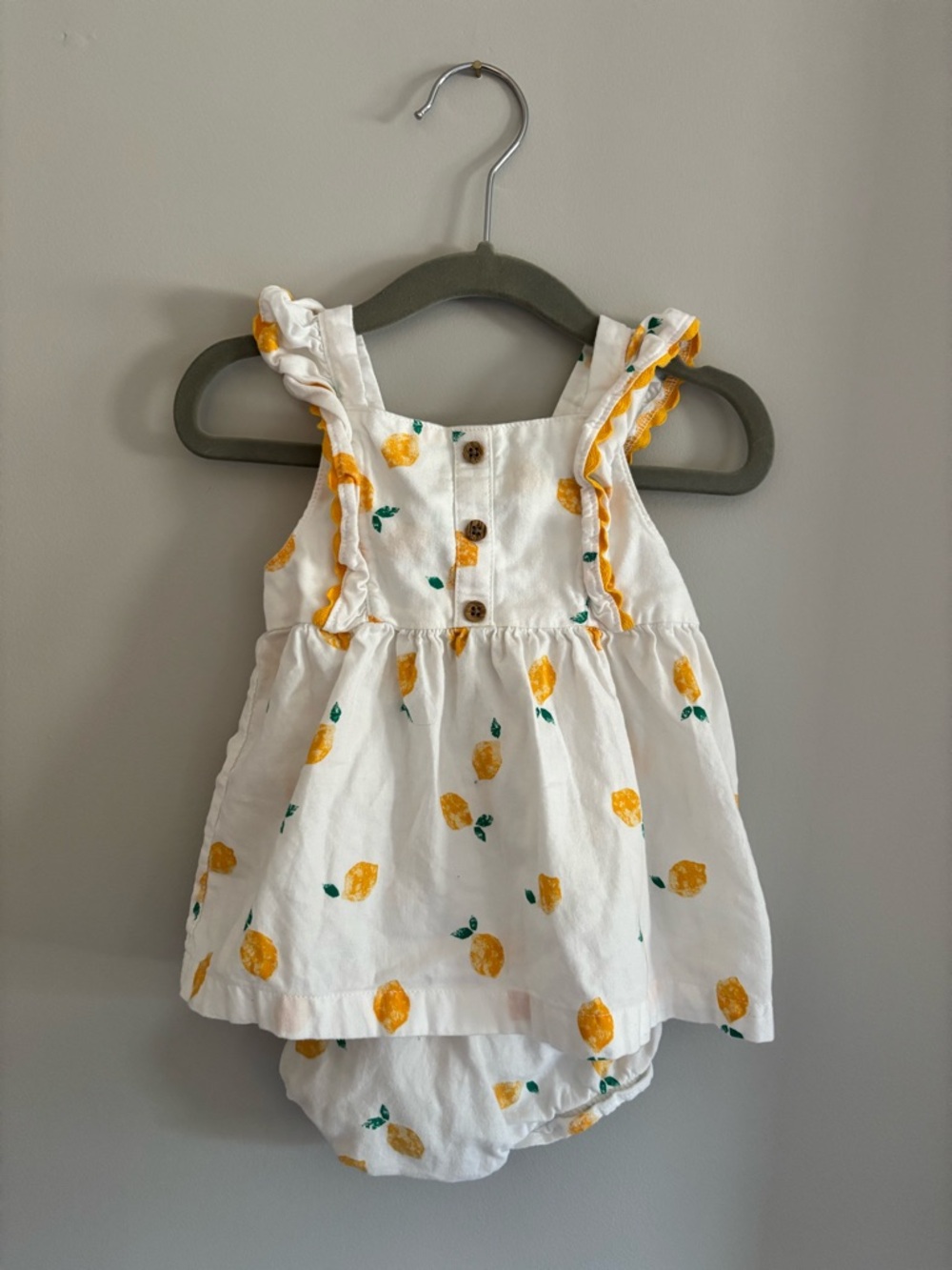 White & Yellow Lemon Print Baby Dress Romper (Carters 18 months)